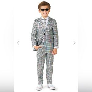 OppoSuits Boys Metallic Silver Disco Suit - Size 4
